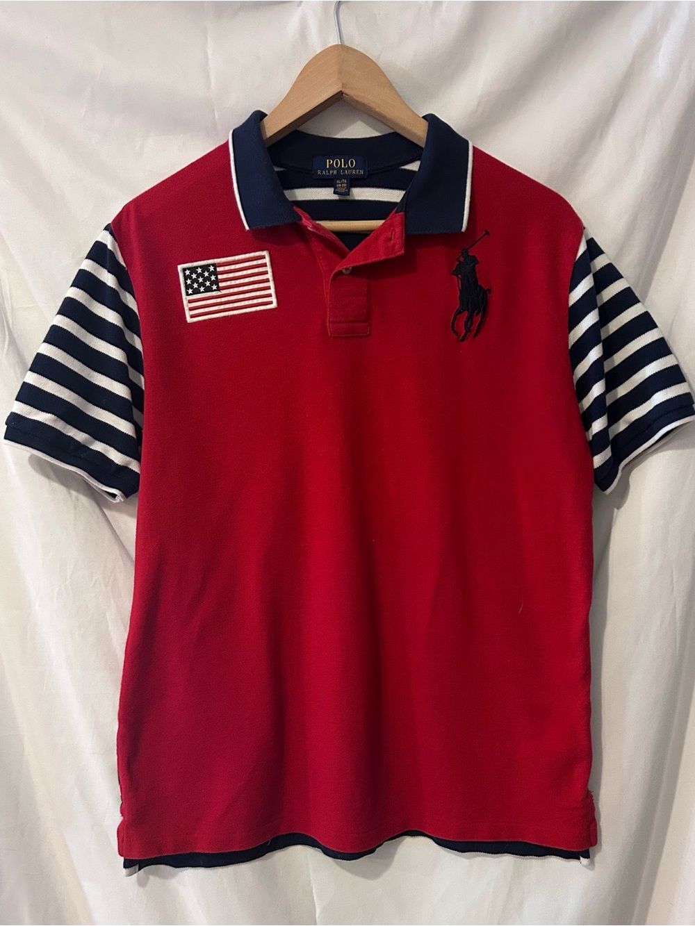 Modern Vintage Y2K Polo Ralph Lauren Short Sleeve Shirt W/american Flag Size XL